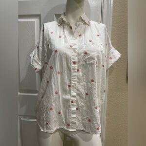 Madewell Embroidered Flowers White Collared Shirt Size XSmall